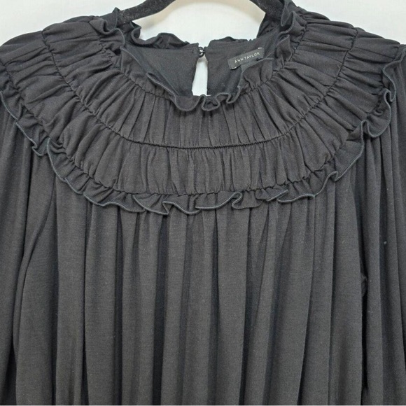 Ann Taylor Dress Black Ruffle Collar Flare Stretch Flowy Cottage Size Small NWT - Picture 2 of 4